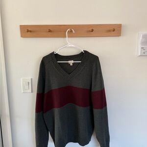 J. Crew V-Neck Sweater in Gray and Burgundy